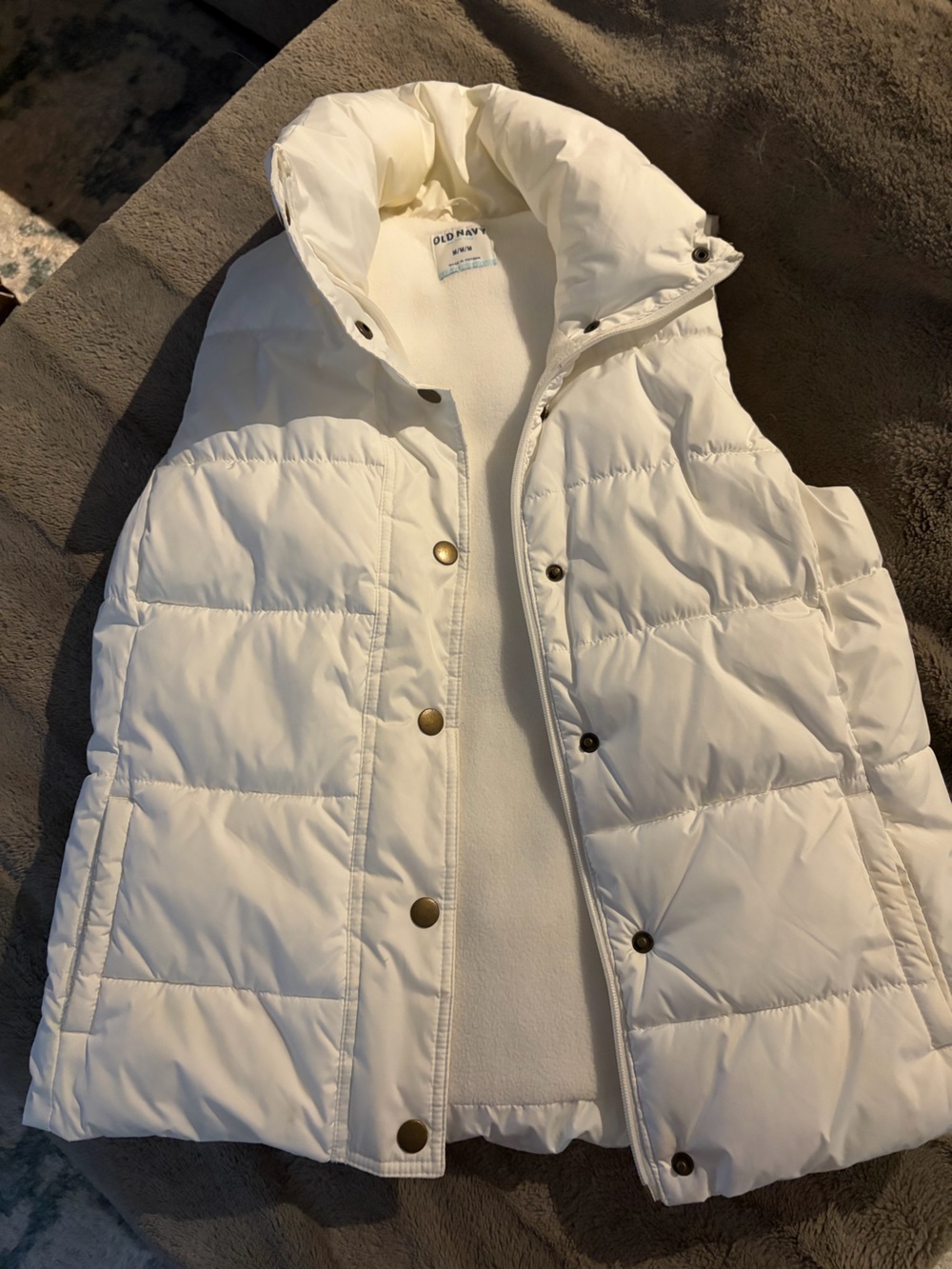 Old Navy White Quilted Hooded Puffer Vest